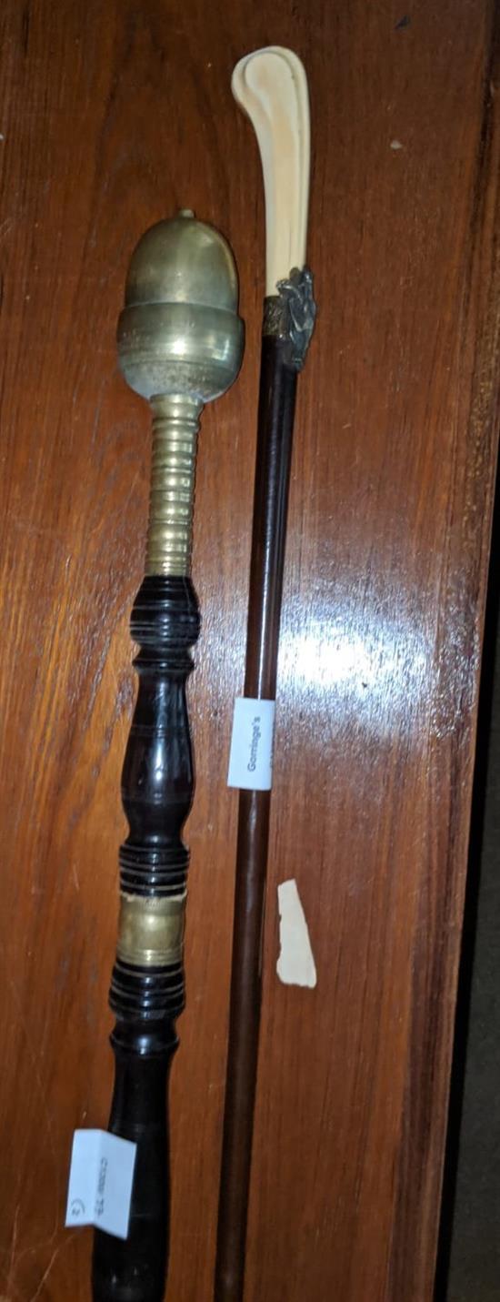 A 19th century French ivory handled mahogany cane